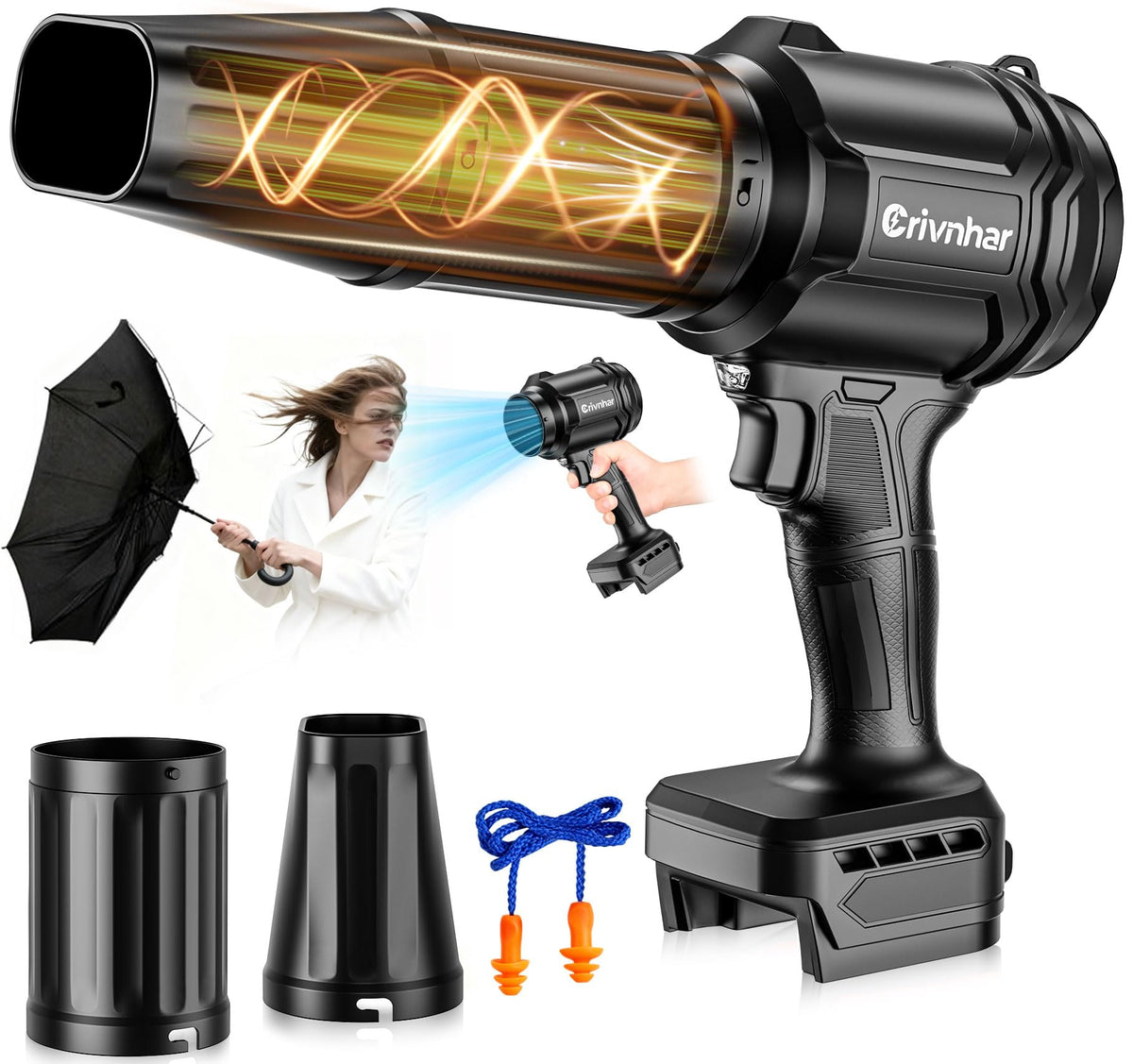 Crivnhar cordless leaf blower with LED light illuminates dark corners.
