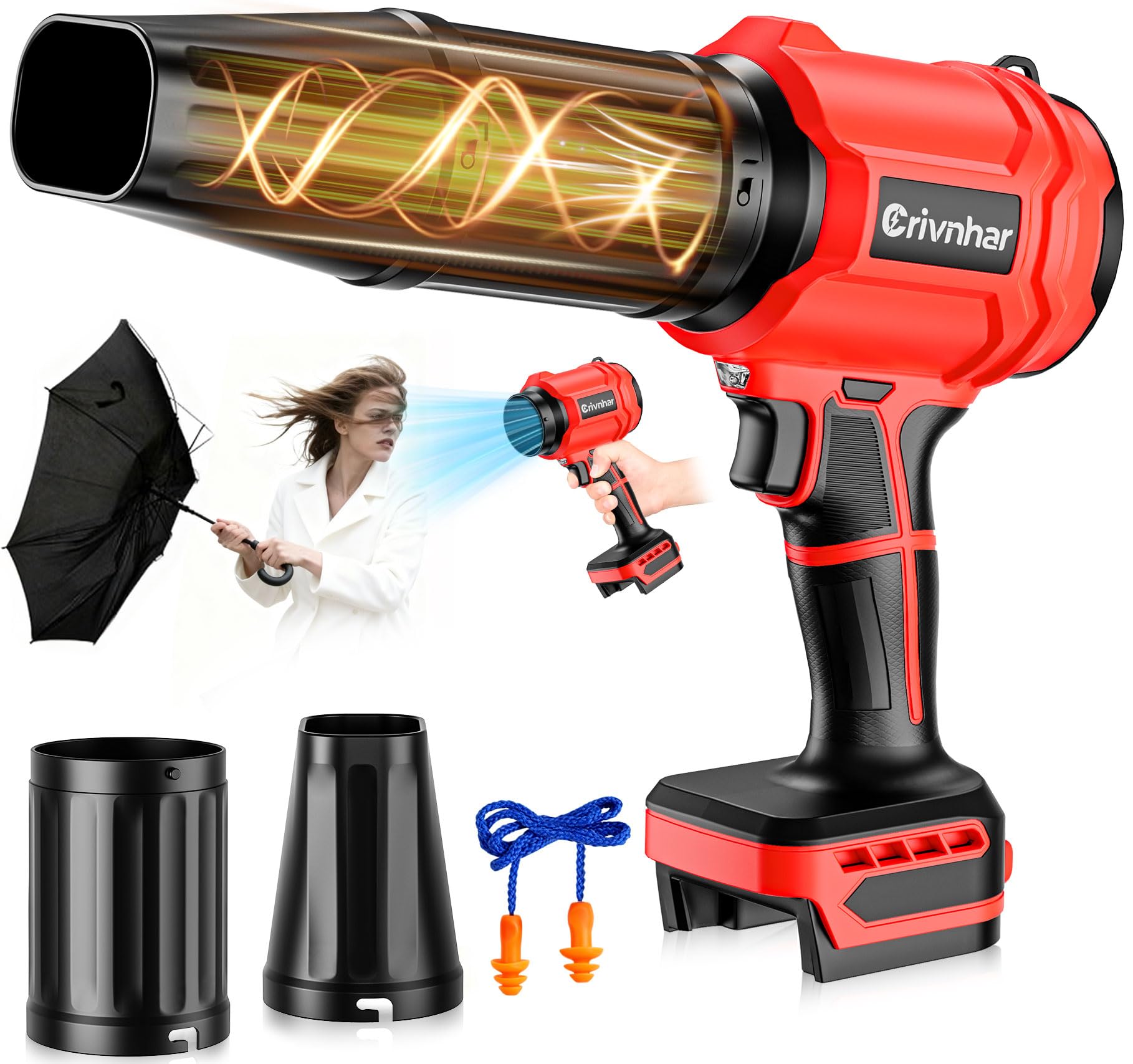 Crivnhar cordless leaf blower with LED light illuminating dark corners for easy cleanup