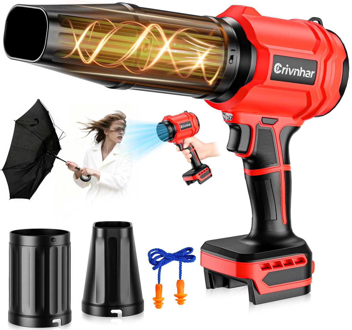 Crivnhar cordless leaf blower with LED light illuminating dark corners for easy cleanup