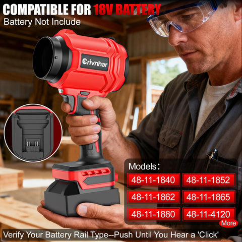 Crivnhar blower demonstrates Milwaukee 18V battery rail compatibility for secure lock-in