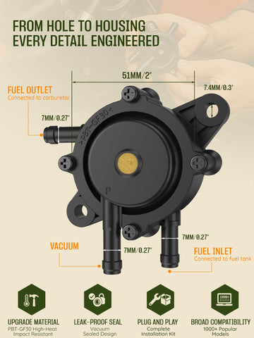 Crivon PBT-GF30 fuel pump diagram illustrating internal flow.
