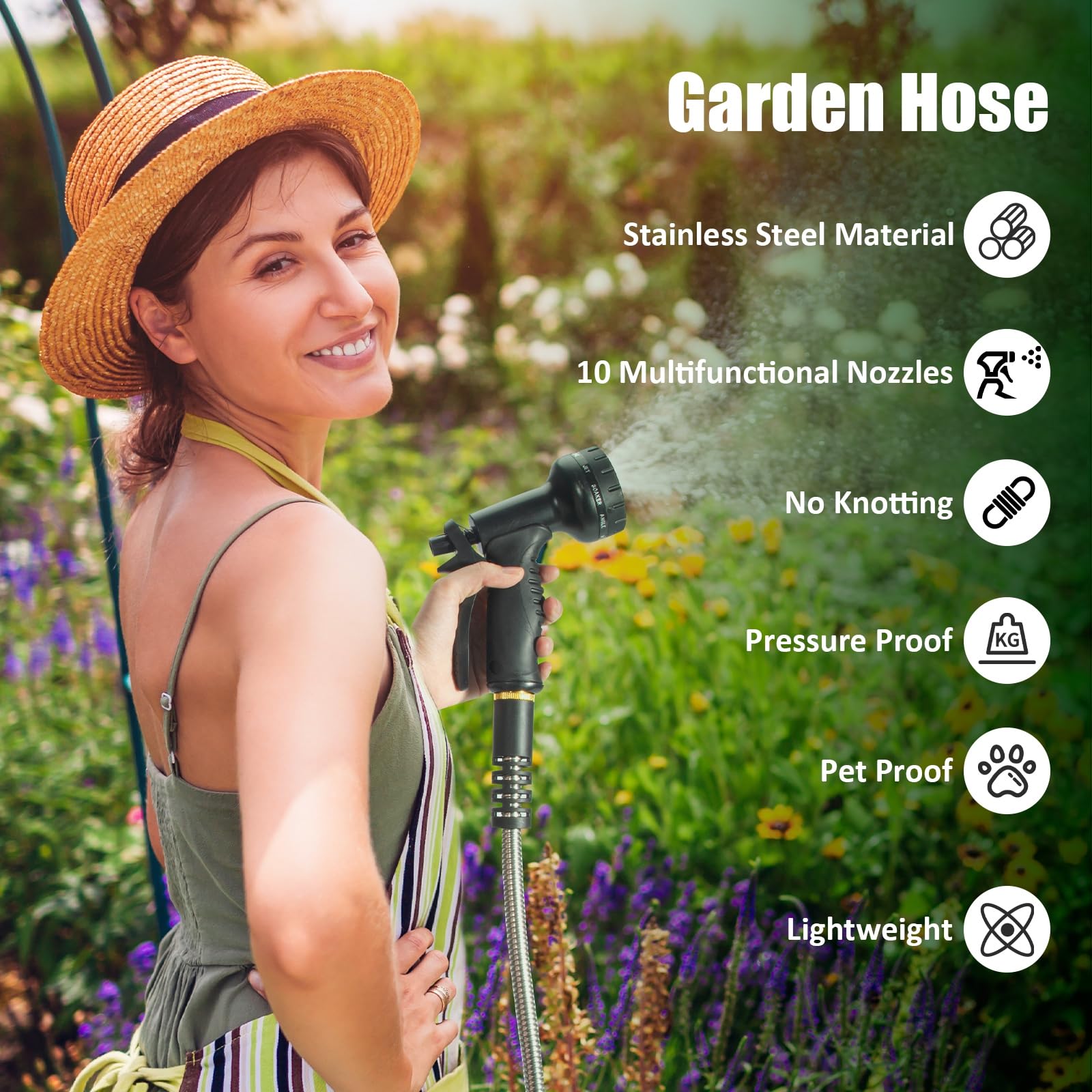 Crixny garden hose 50ft kink-free design makes maneuvering around plants easy.