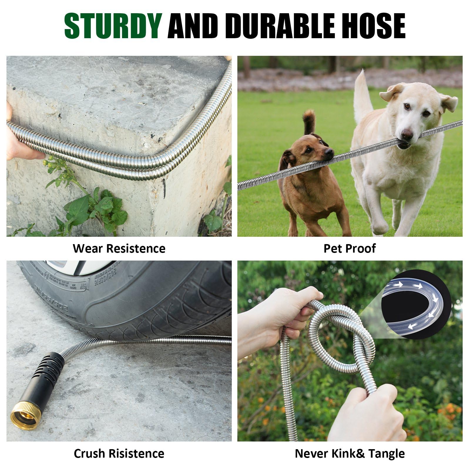 Crixny garden hose 50ft pet-proof construction resists bites during outdoor tasks.