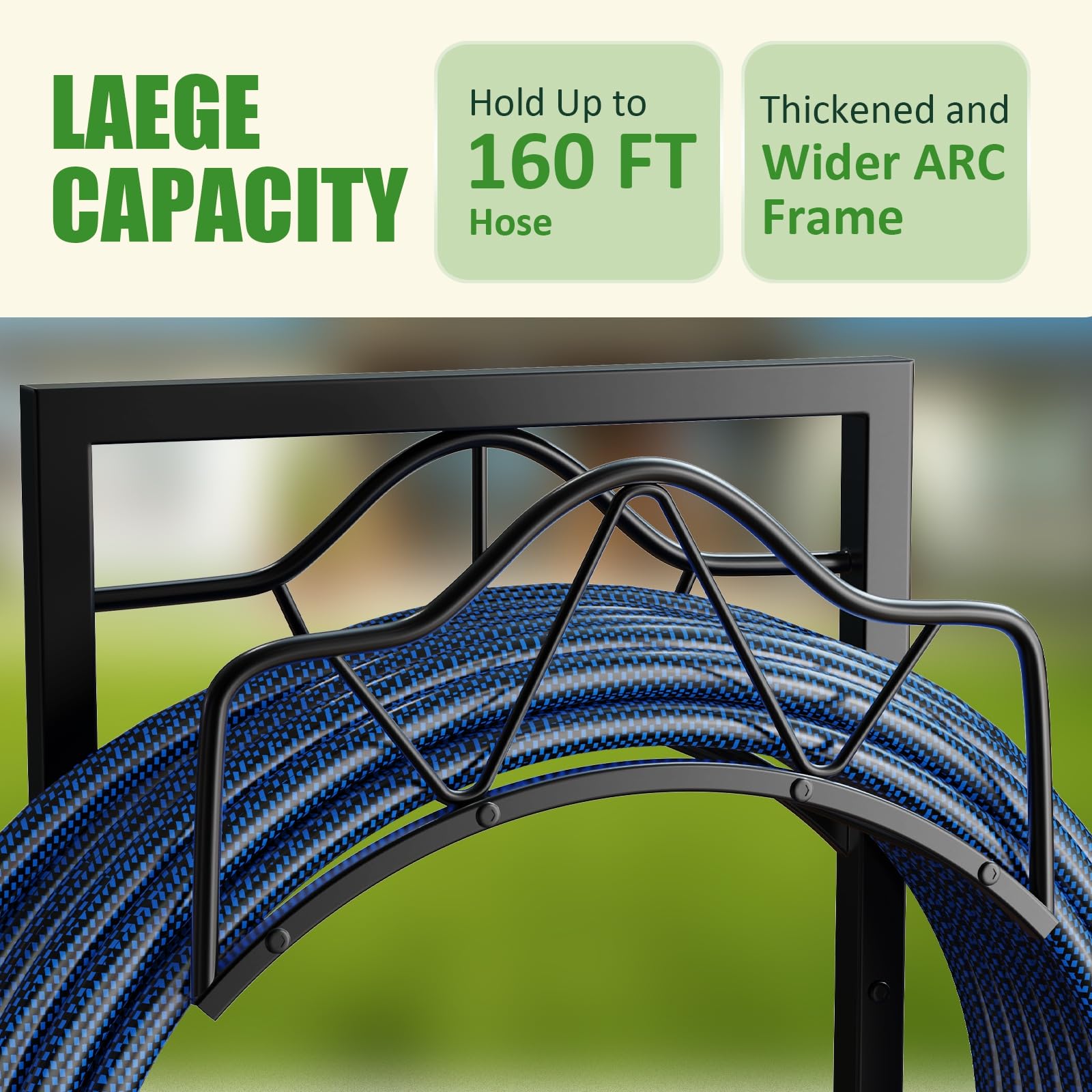 Crixny heavy-duty metal construction resists rust and weather for year-round hose storage.