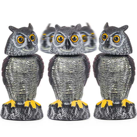 Crobirware rotating-head owl decoy deters garden birds effectively