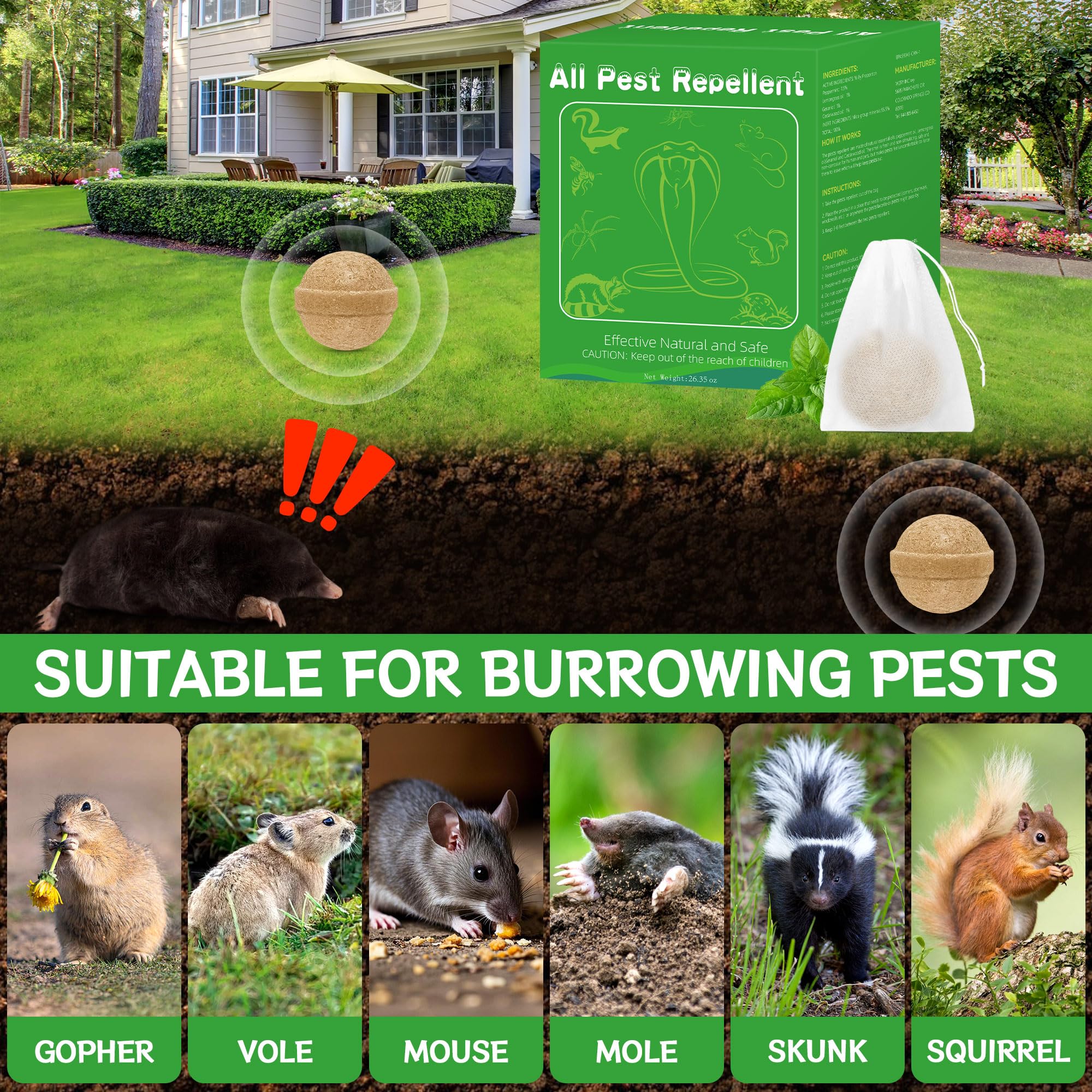 Crobirware peppermint oil beads outdoors provide natural deterrence for moles