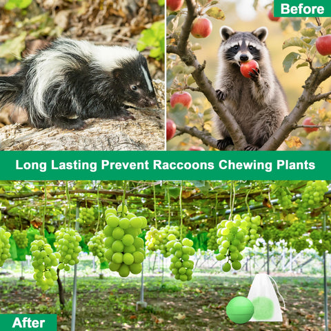 Crobirware hanging bags deter raccoons from garages and porches