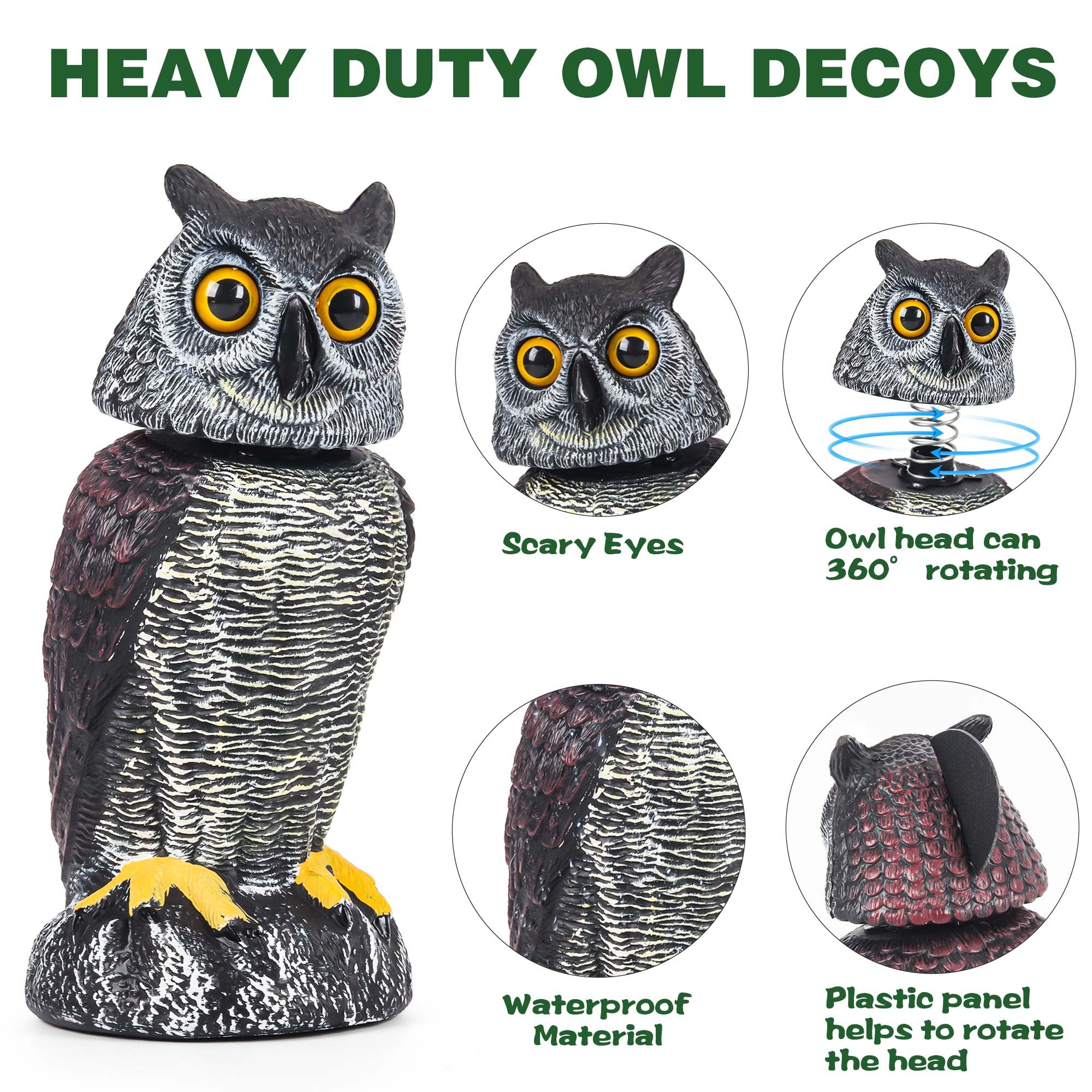 Crobirware rotating-head owl in a garden looks realistic and active