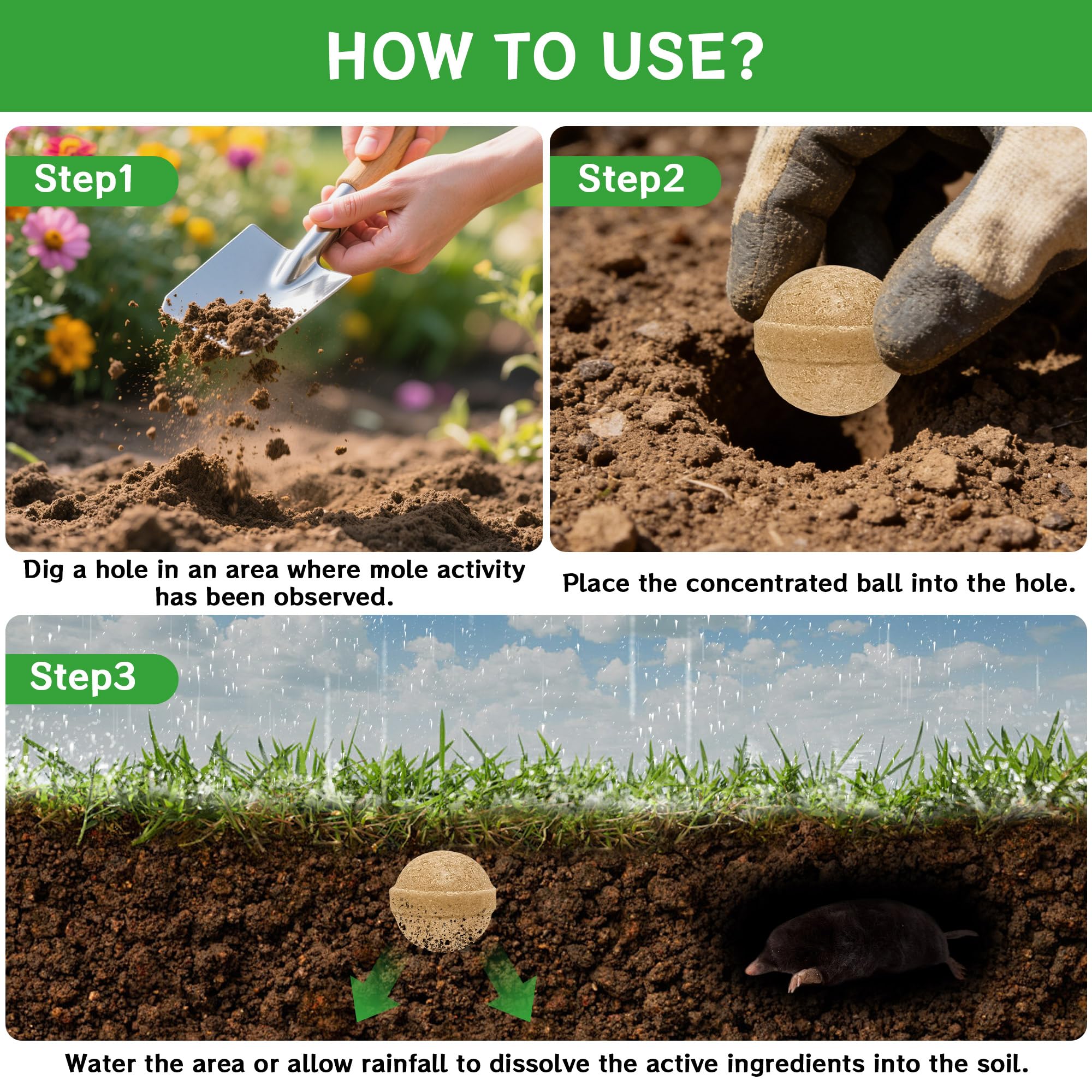 Crobirware weather resistant mole ball works in rain and sun