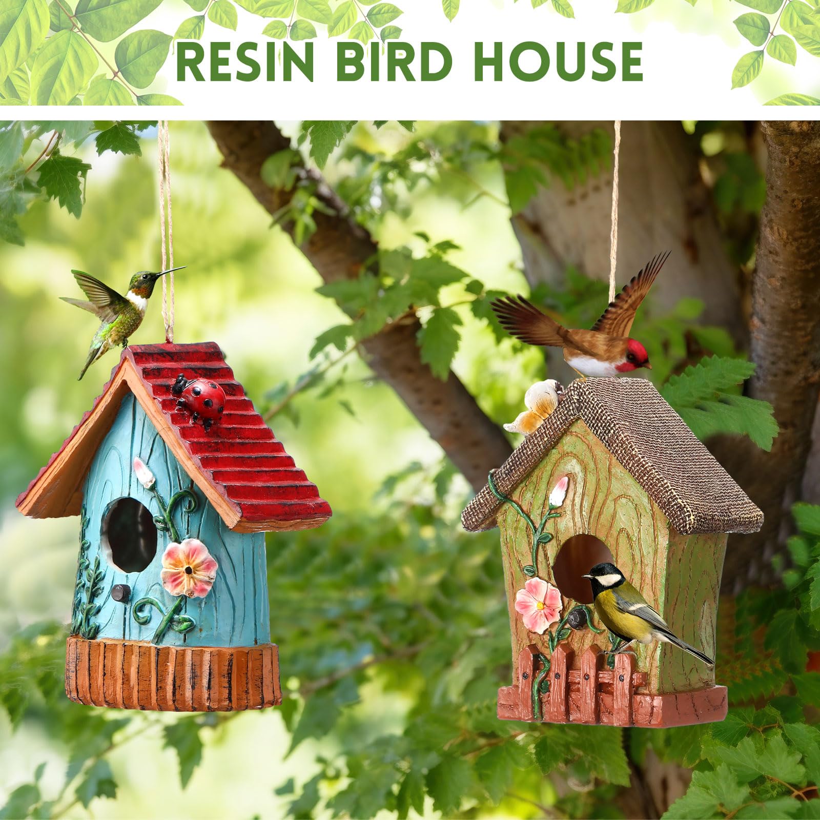 CroBlissful rope hanging detail on resin bird house for balcony