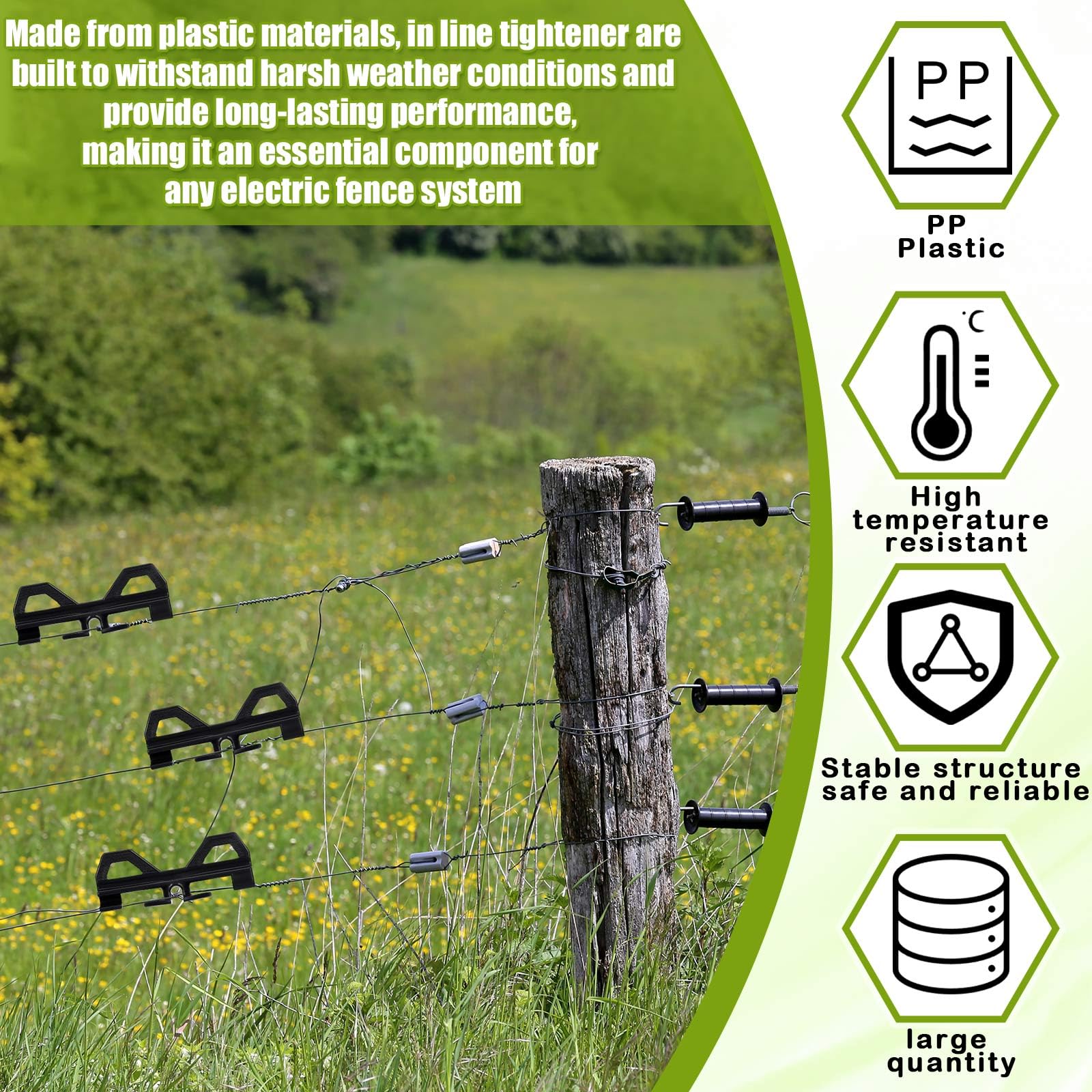 CroBlissful black fence tensioner installed on a fence line for versatility.
