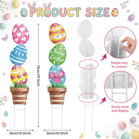 CroBlissful large metal Easter egg yard sign, two styles shown, great for garden decor