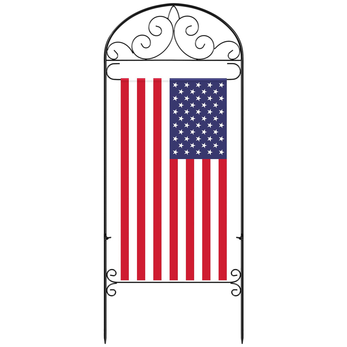 CroBlissful garden flag stand front view for sturdy outdoor decor and easy flag changes.