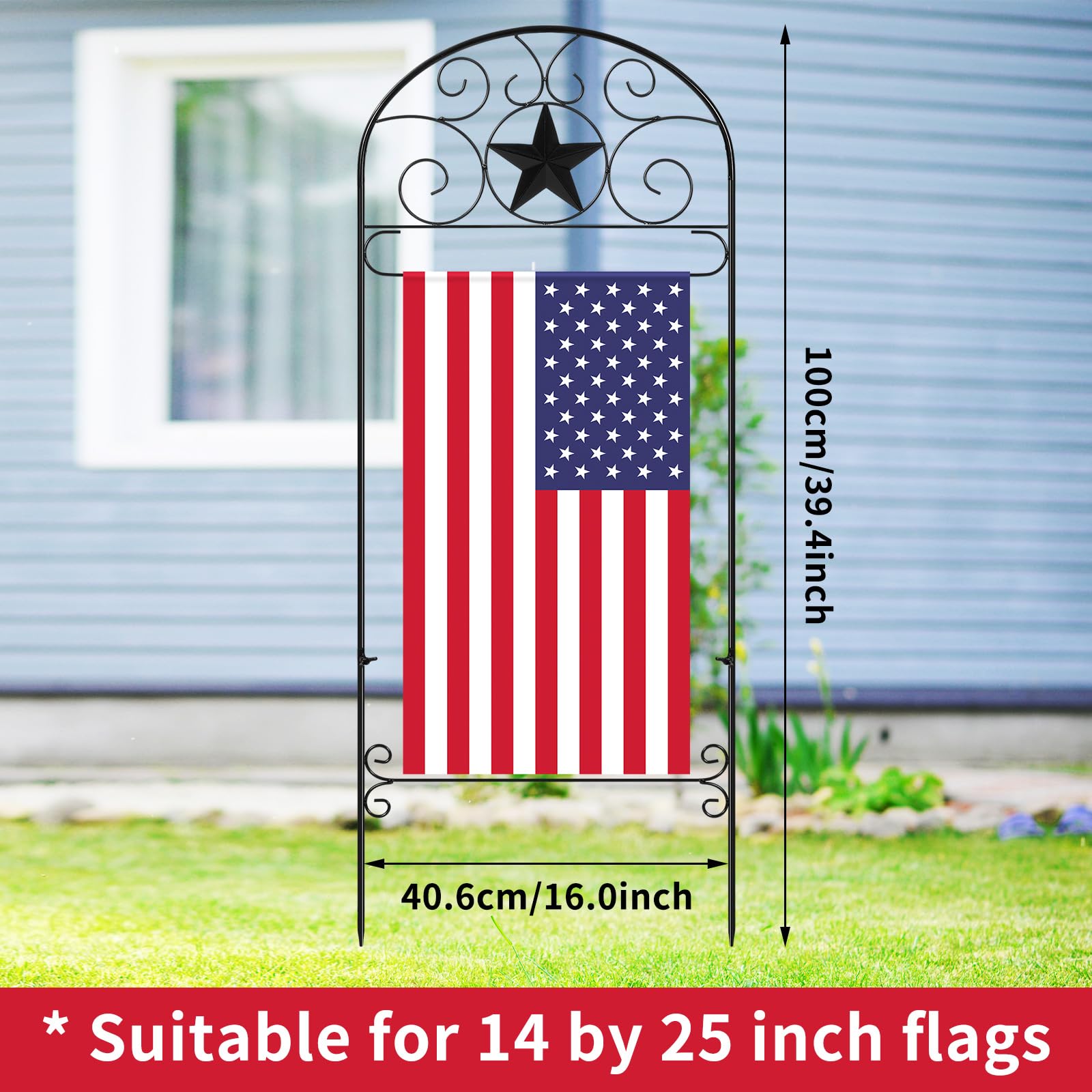 CroBlissful iron garden flag holder provides durable outdoor support