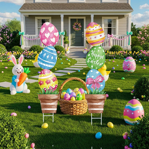 CroBlissful large Easter egg sign in garden setting, durable and vibrant