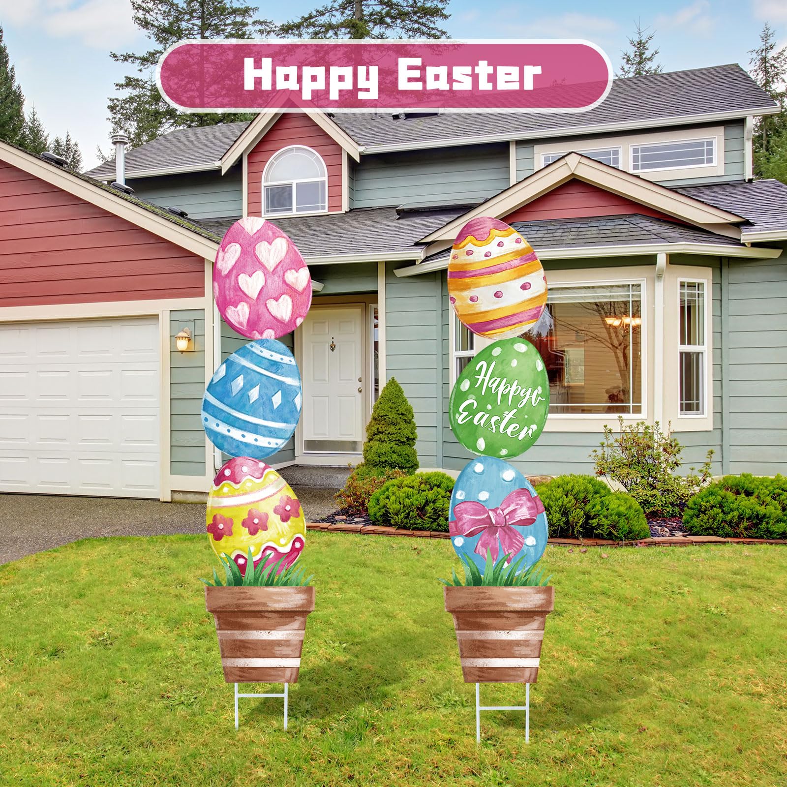 CroBlissful two-style yard sign set, metal Easter eggs for outdoor display