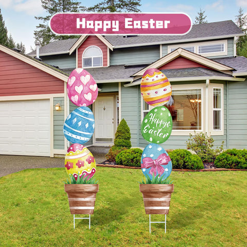 CroBlissful two-style yard sign set, metal Easter eggs for outdoor display