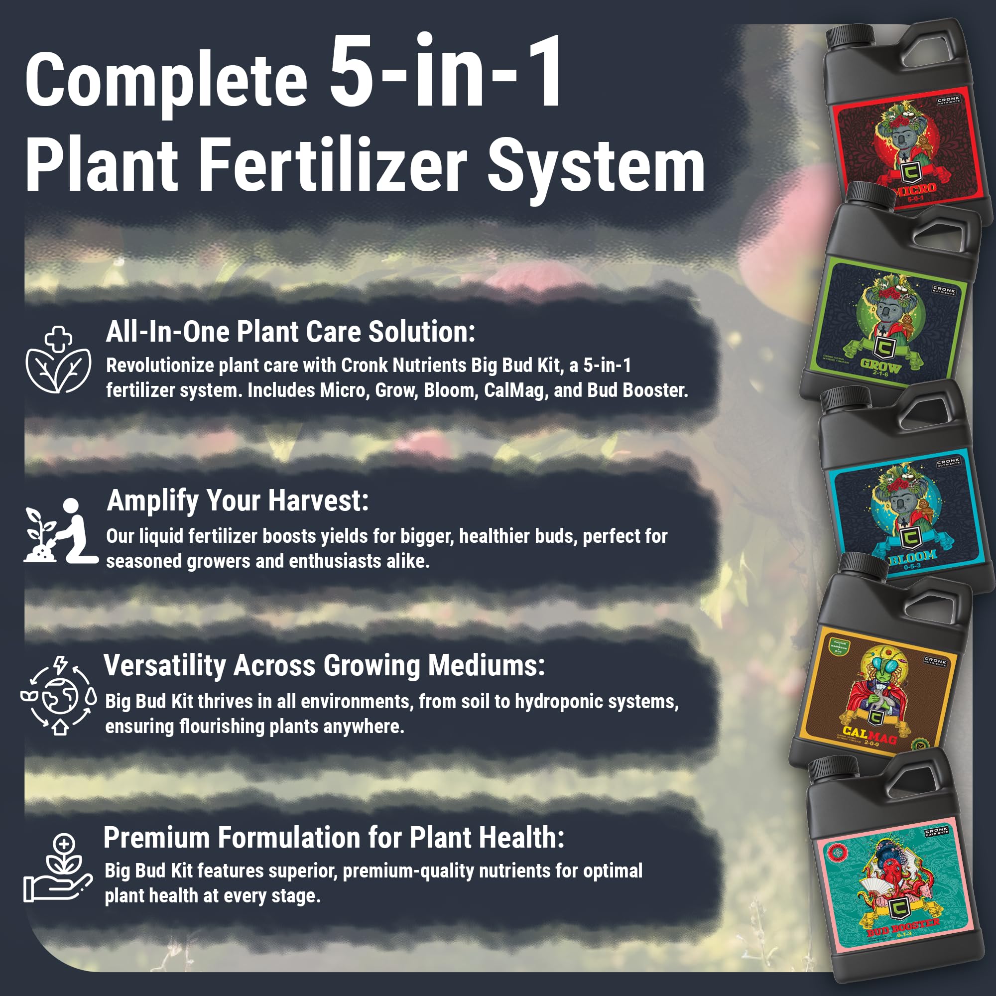 Root feeding with Cronk kit ensuring even nutrient distribution.