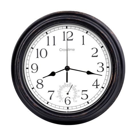 Crosstime 12-inch retro clock back view showing hanging slot for easy mounting.