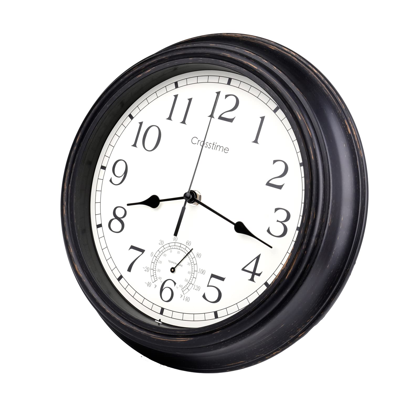 Crosstime 12-inch retro clock front view with clear, easy-to-read numerals for any space.