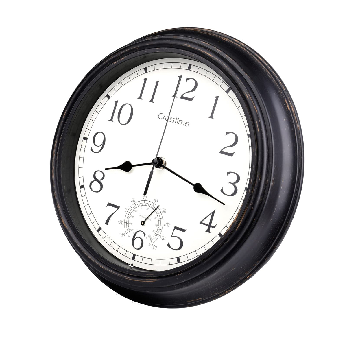 Crosstime 12-inch retro clock front view with clear, easy-to-read numerals for any space.