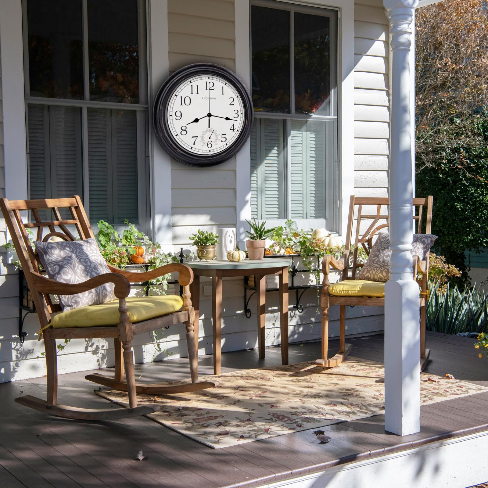 Crosstime 12-inch retro clock side view in bronze finish for stylish outdoor walls.