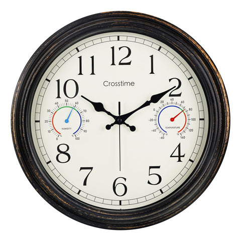 Crosstime 16-inch outdoor wall clock with bronze dial for easy yard visibility.