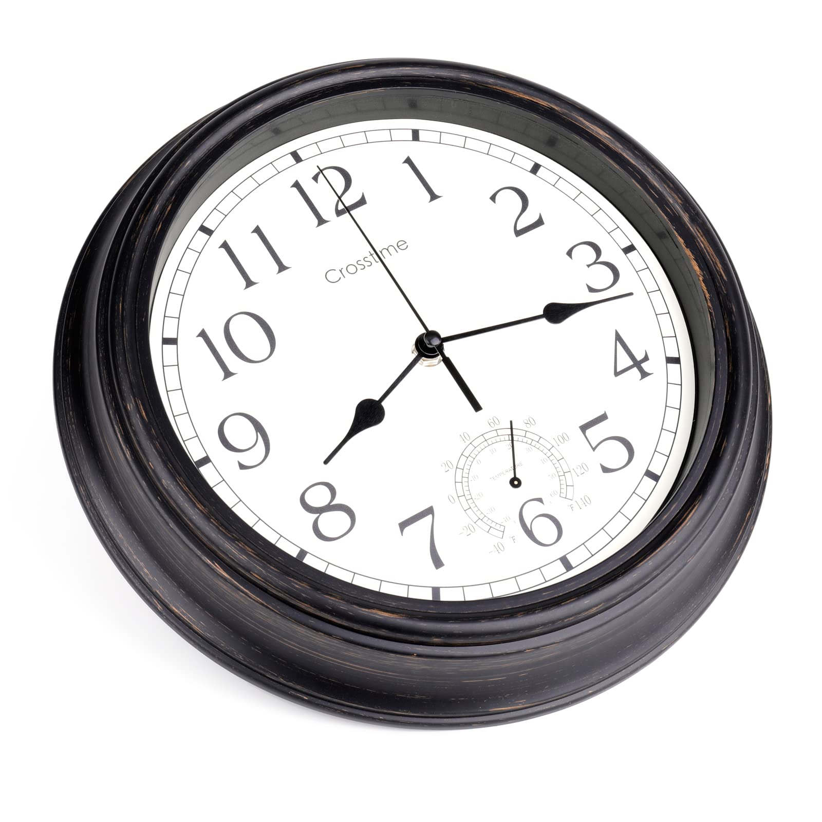 One AA battery powers the Crosstime bronze clock for easy maintenance