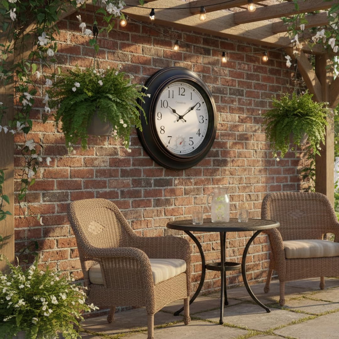 Crosstime 18-inch wall clock suitable for patios, yards, and poolside areas.