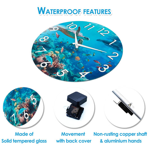 Crosstime outdoor clock with ocean blue hues enhancing garden walls