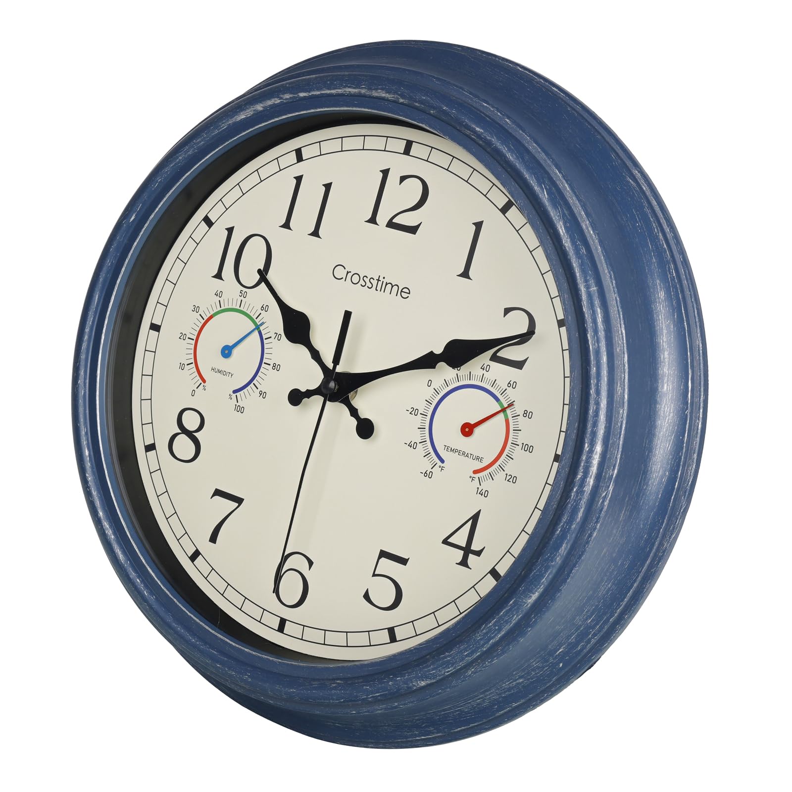 Crosstime outdoor clock with thermometer and hygrometer for precise weather tracking.