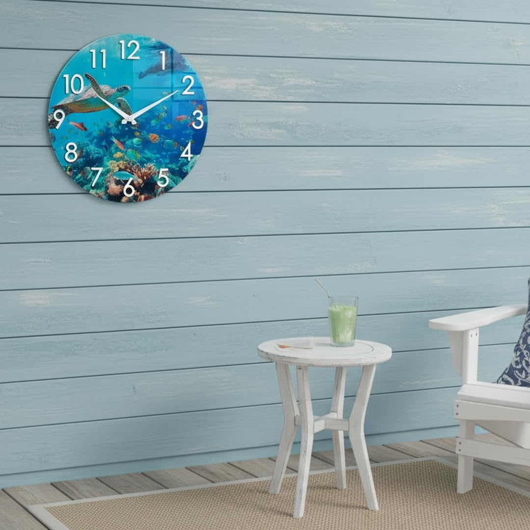 Waterfront garden setup featuring Crosstime outdoor clock by pool