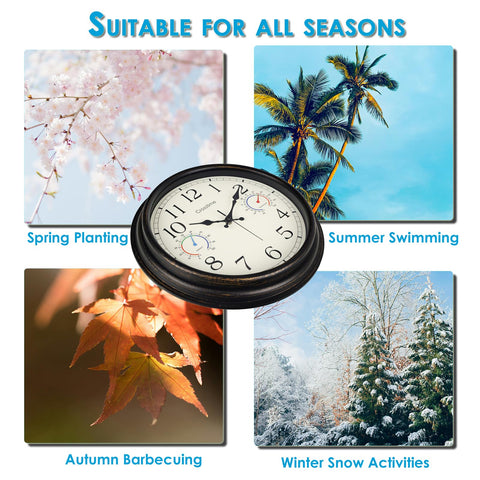 Crosstime patio garden wall clock enhances outdoor decor while tracking conditions.