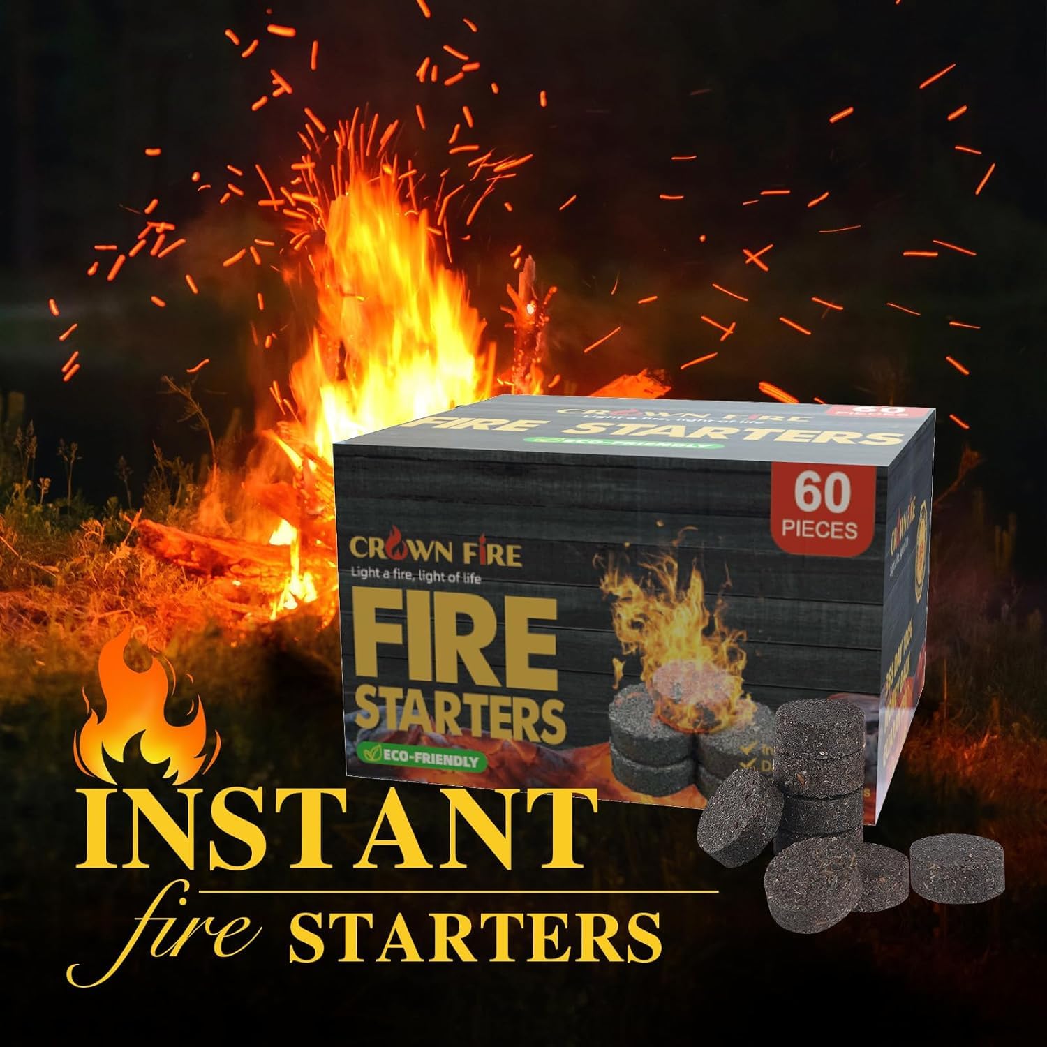 CROWN FIRE fire starter ignition corner usage demonstration for fast light.