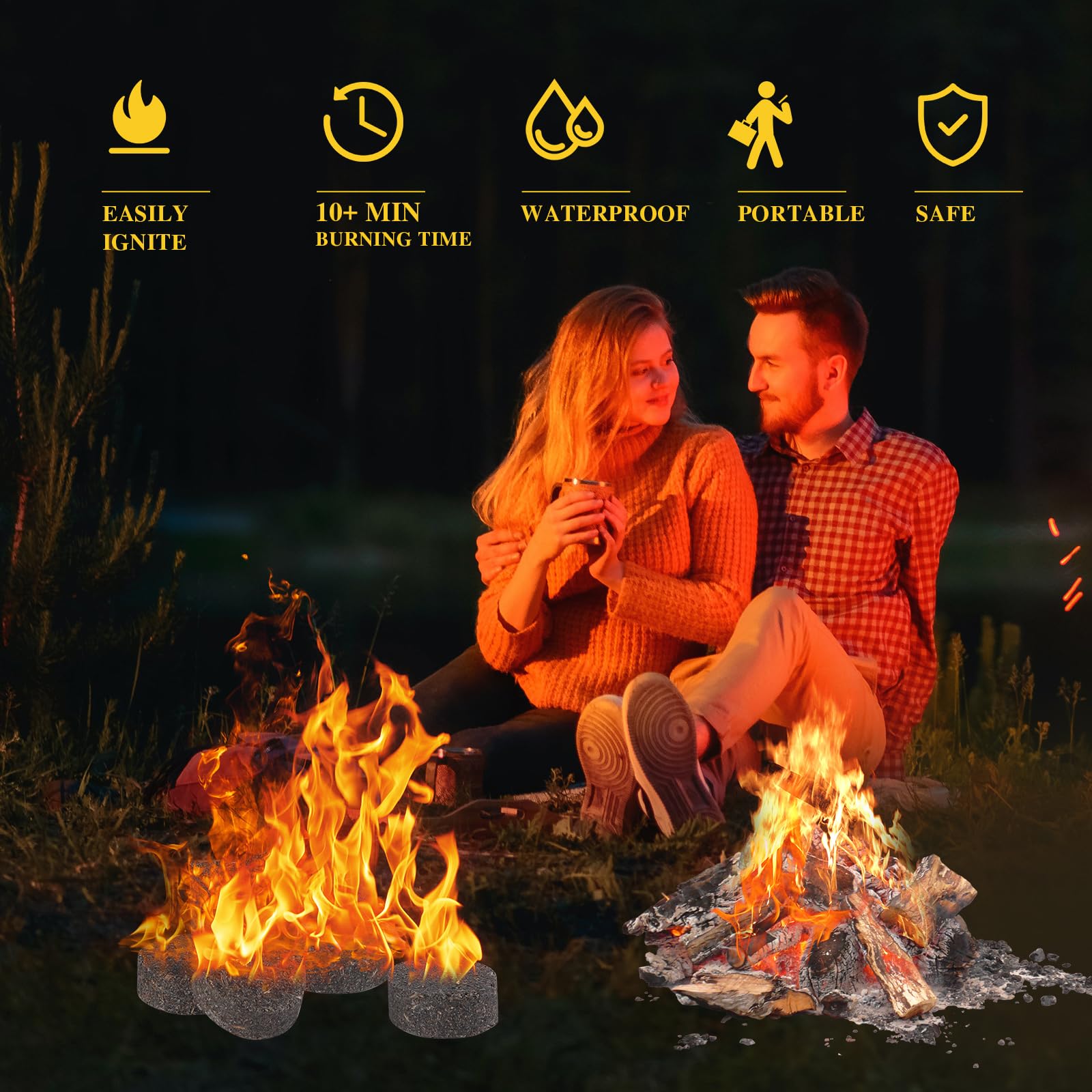 CROWN FIRE 60-count pack ideal for camping, grilling, and fireplaces.