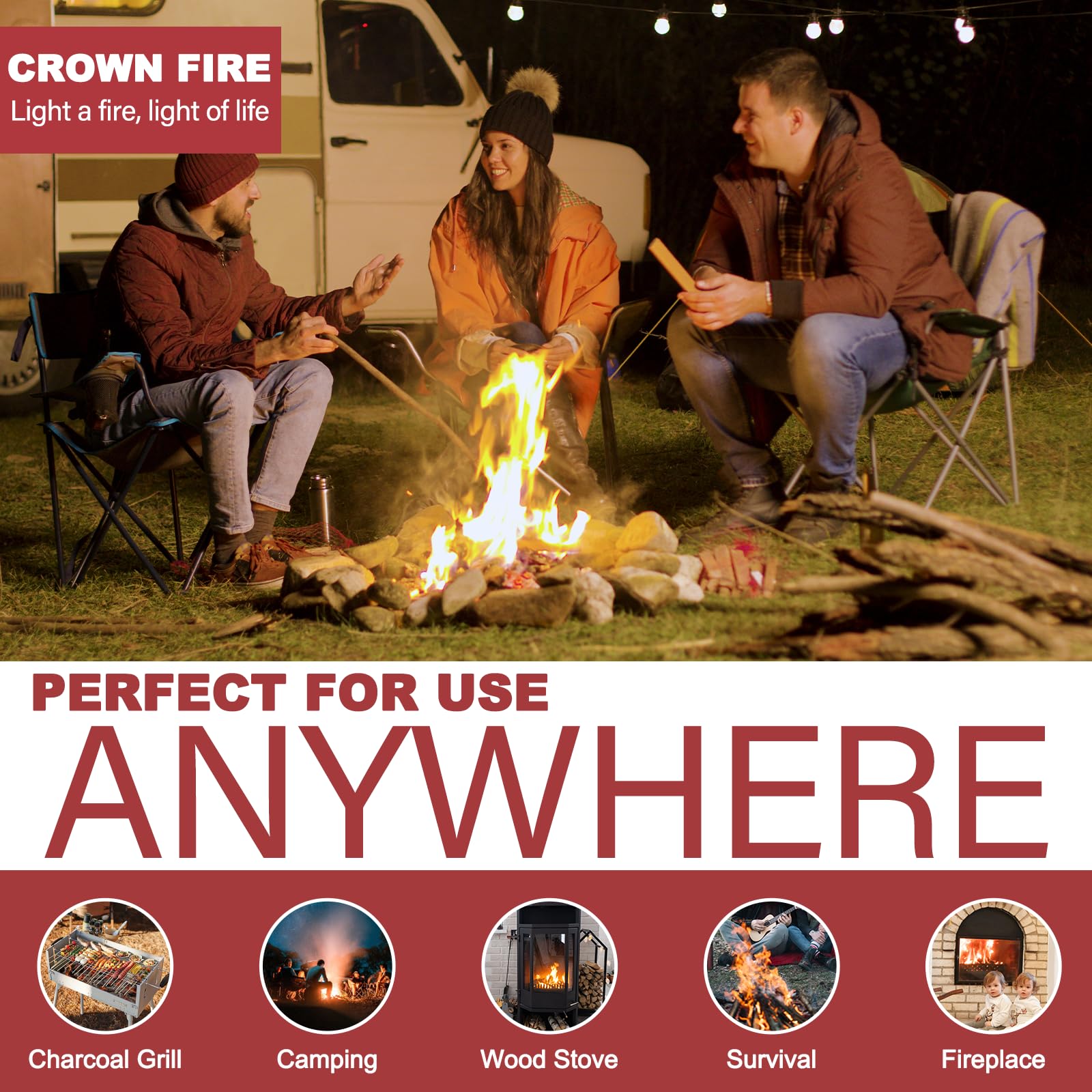 CROWN FIRE versatile for indoor and outdoor fires including fireplaces and grills