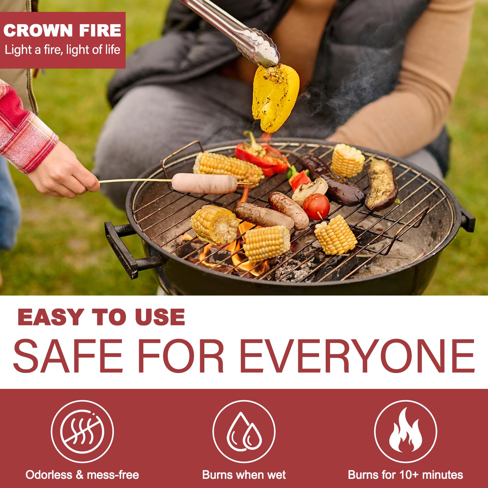 CROWN FIRE long burn creates flames up to 8–13 inches for consistent heat
