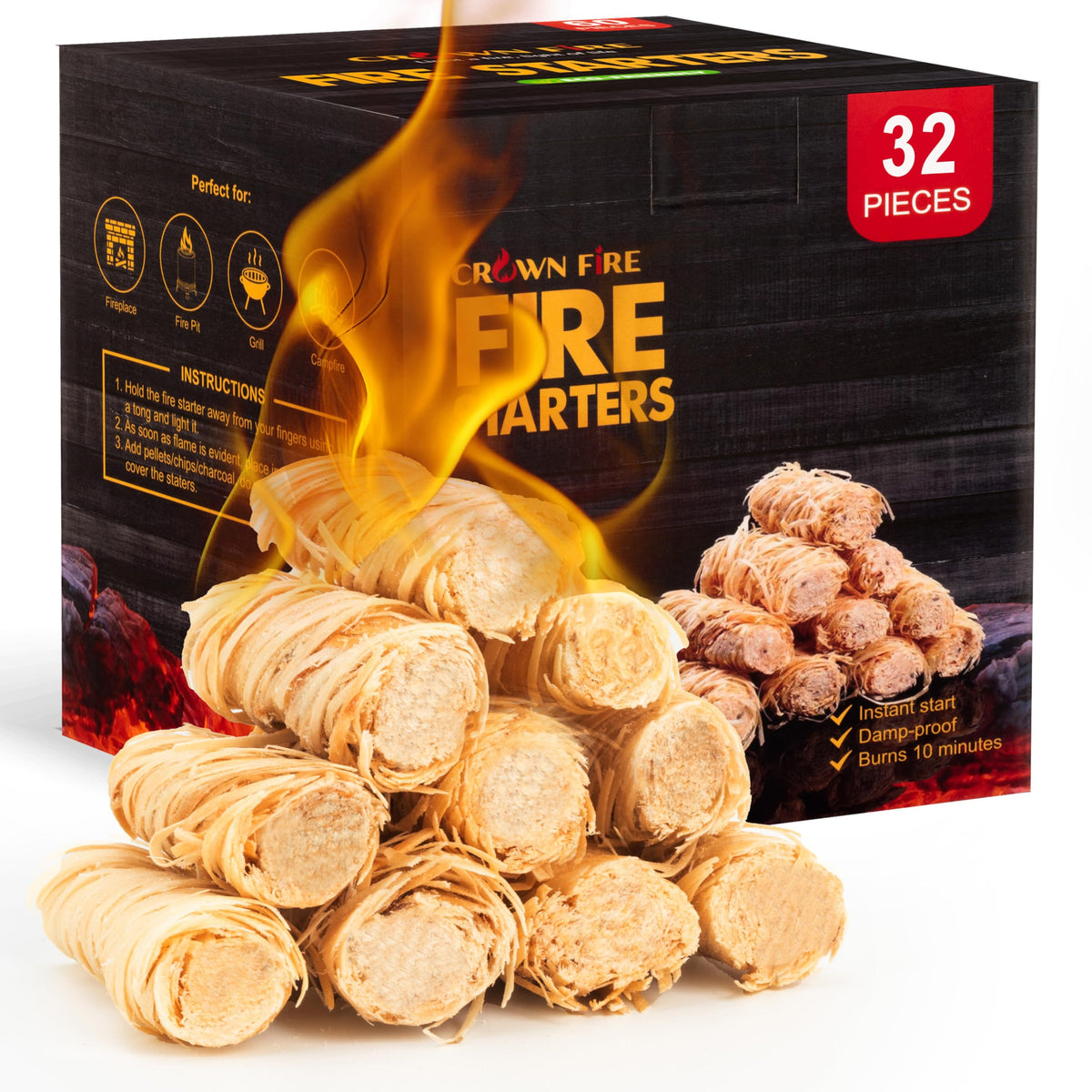 CROWN FIRE firestarter pouch lighting a fire quickly for camping or grilling.