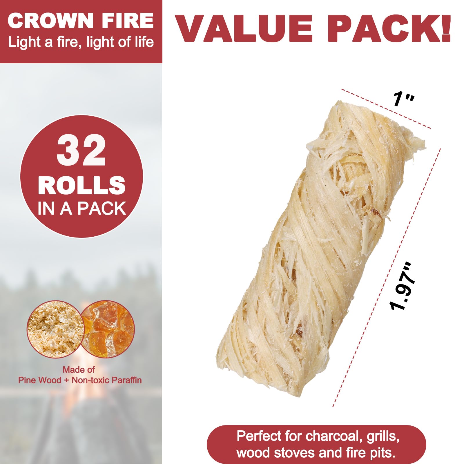 CROWN FIRE waterproof firestarter ignites reliably in rain or snow during outdoor use.