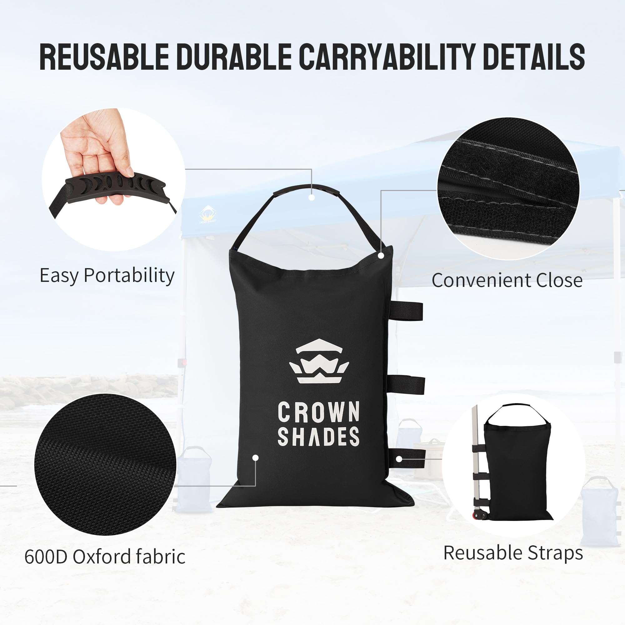 Crown Shades durable PE-coated Oxford fabric protects against water and wear.