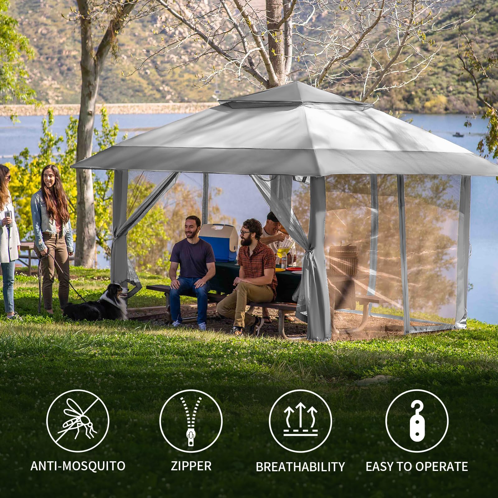 CROWN SHADES 10x10 gazebo netting with water-resistant 600D Oxford coating