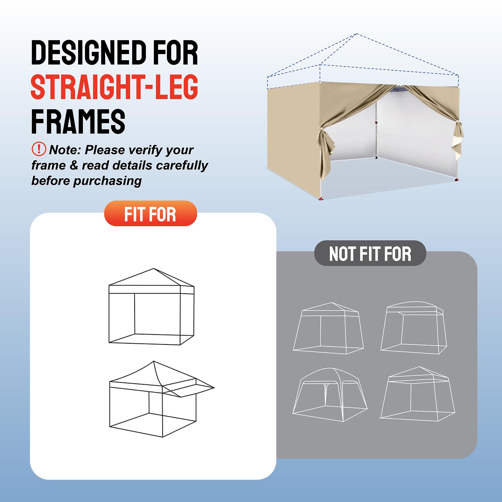 CROWN SHADES sidewall dimension 6.5x10ft beige fits most 10x10 canopies