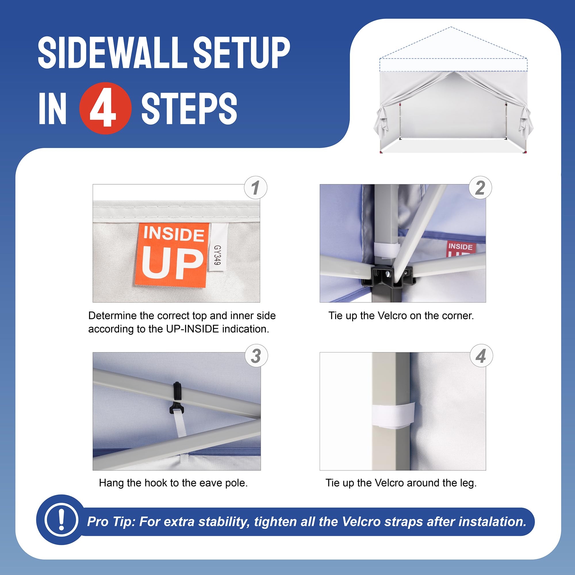 CROWN SHADES sidewall mount with hooks for durable setup.