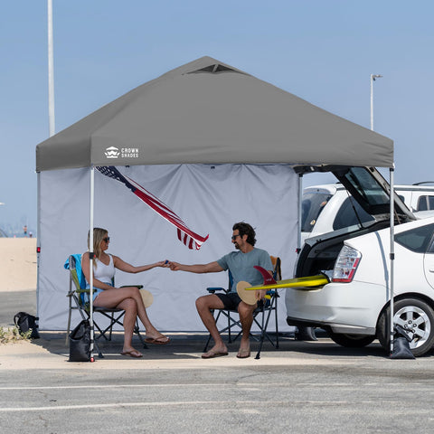 CROWN SHADES SunWall sidewall demonstrates easy hook-mount design for fast setup.