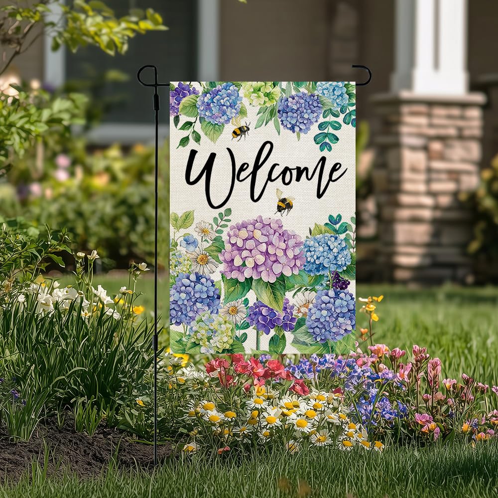 CROWNED BEAUTY 12x18 burlap-style welcome flag for outdoor spaces