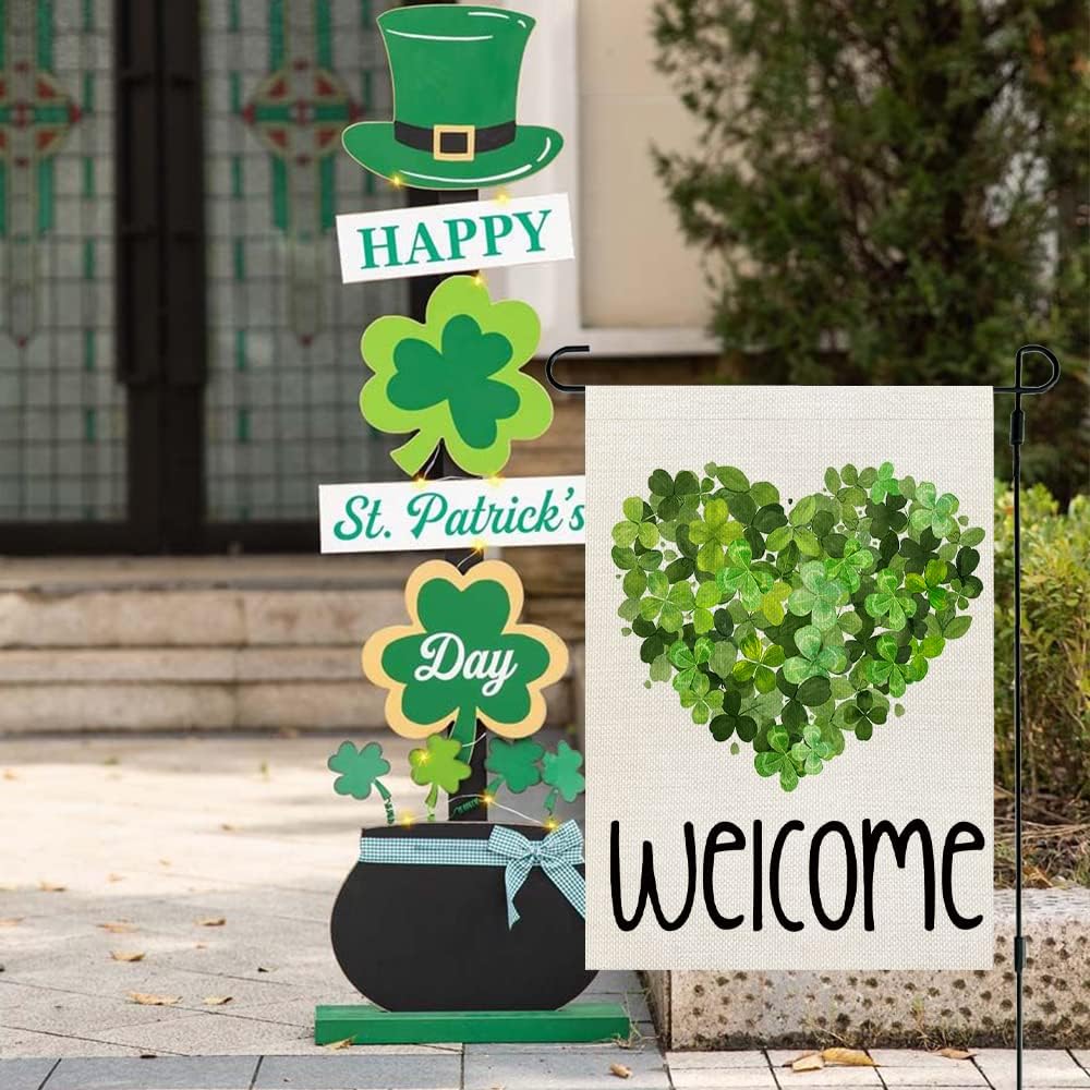 CROWNED BEAUTY 12x18 outdoor flag features a clover motif for porch or garden display.