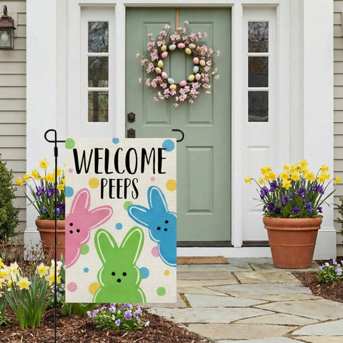 CROWNED BEAUTY bunnies welcome design flag for spring yard decoration.
