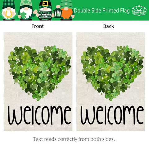 CROWNED BEAUTY burlap-feel polyester flag resists rain and sun with vibrant greens.