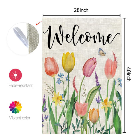 CROWNED BEAUTY burlap-look spun polyester flag resists weather and fading.