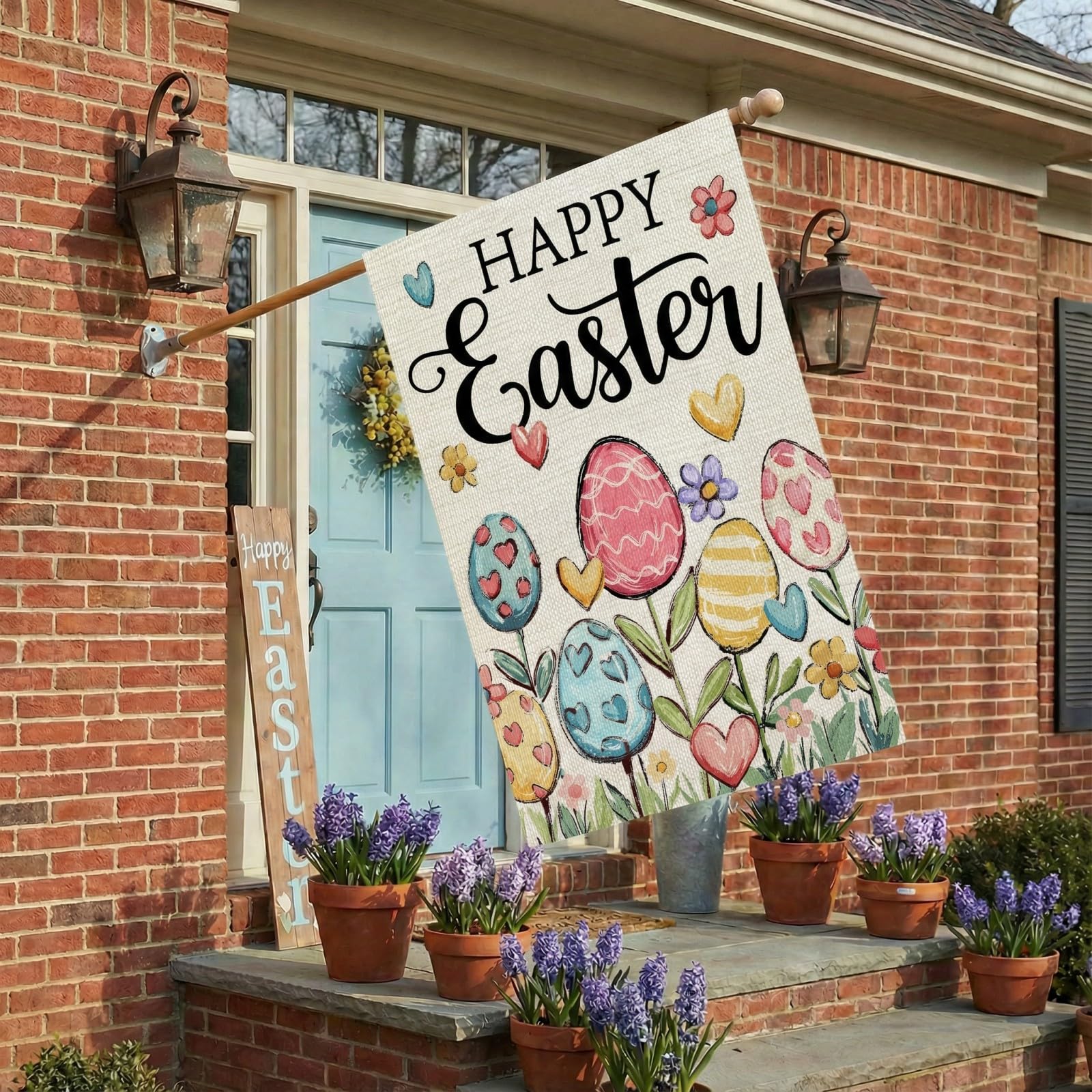 CROWNED BEAUTY burlap-texture flag adds rustic charm to any yard